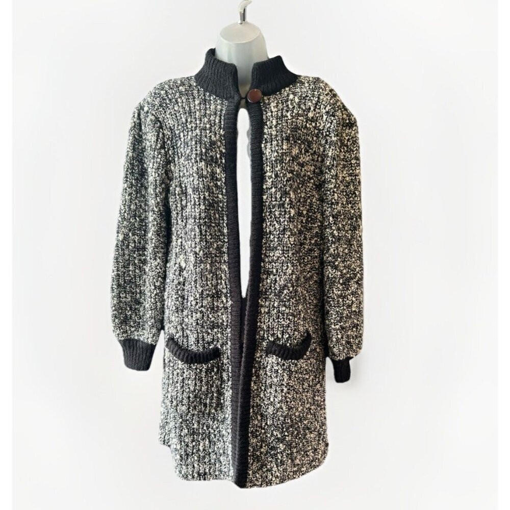 Vintage Monto par le Chois Sweater Coat Women's Medium Boucle Knit Black/White